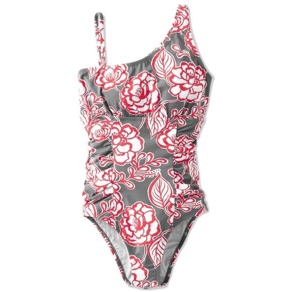Garnet Hill Signature One-Shoulder Swimsuit Floral One Piece Stretch Fitted 14 - Picture 1 of 7